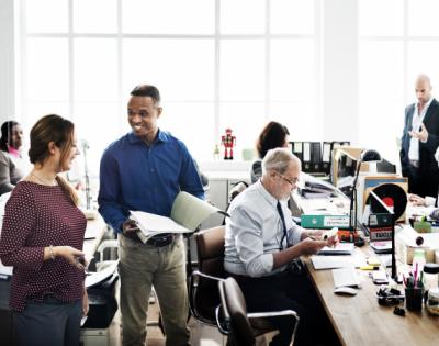 Diverse group of coworkers in an office space